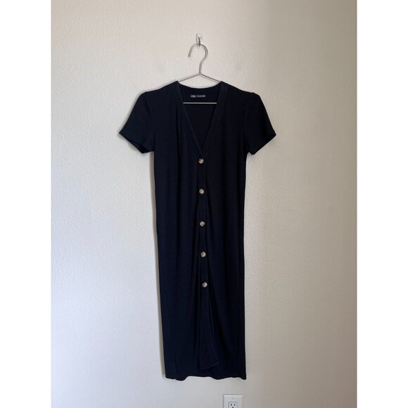 Zara Dresses & Skirts - Zara Rib Button Down Midi Dress in Black Size SMALL